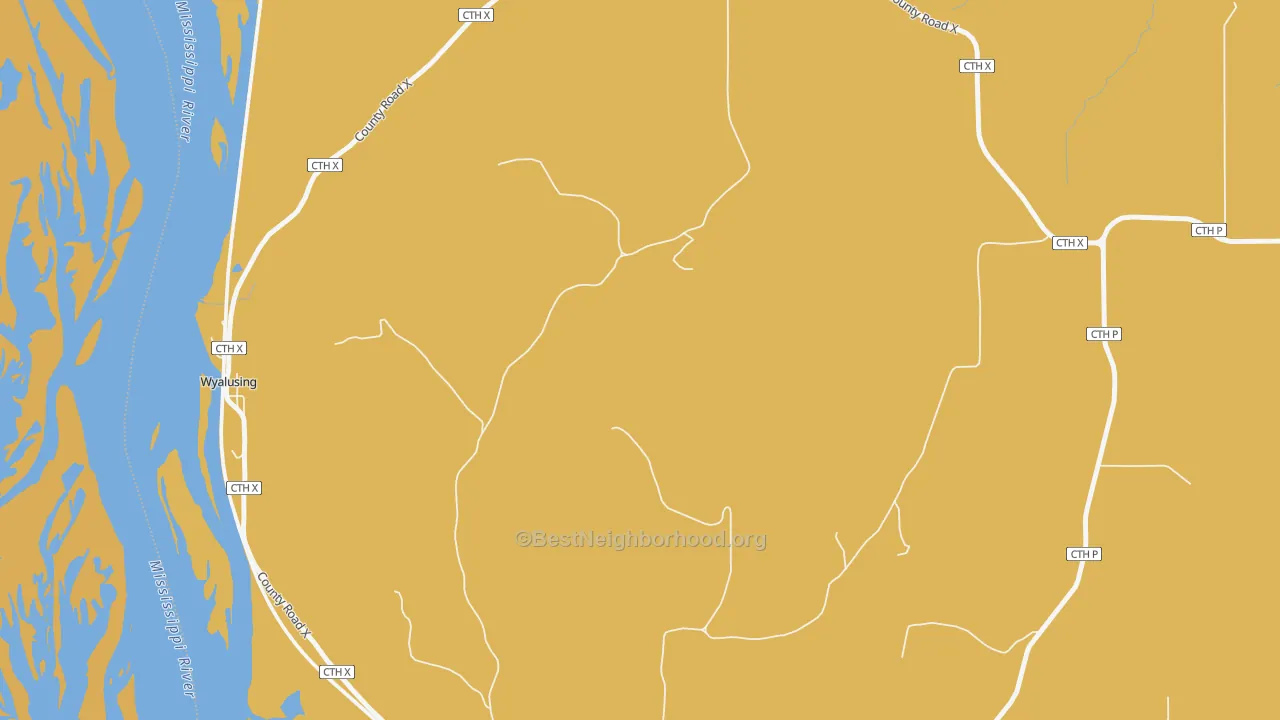 Map of the best neighborhoods in the Wyalusing area, with better matches in green and worse matches in red