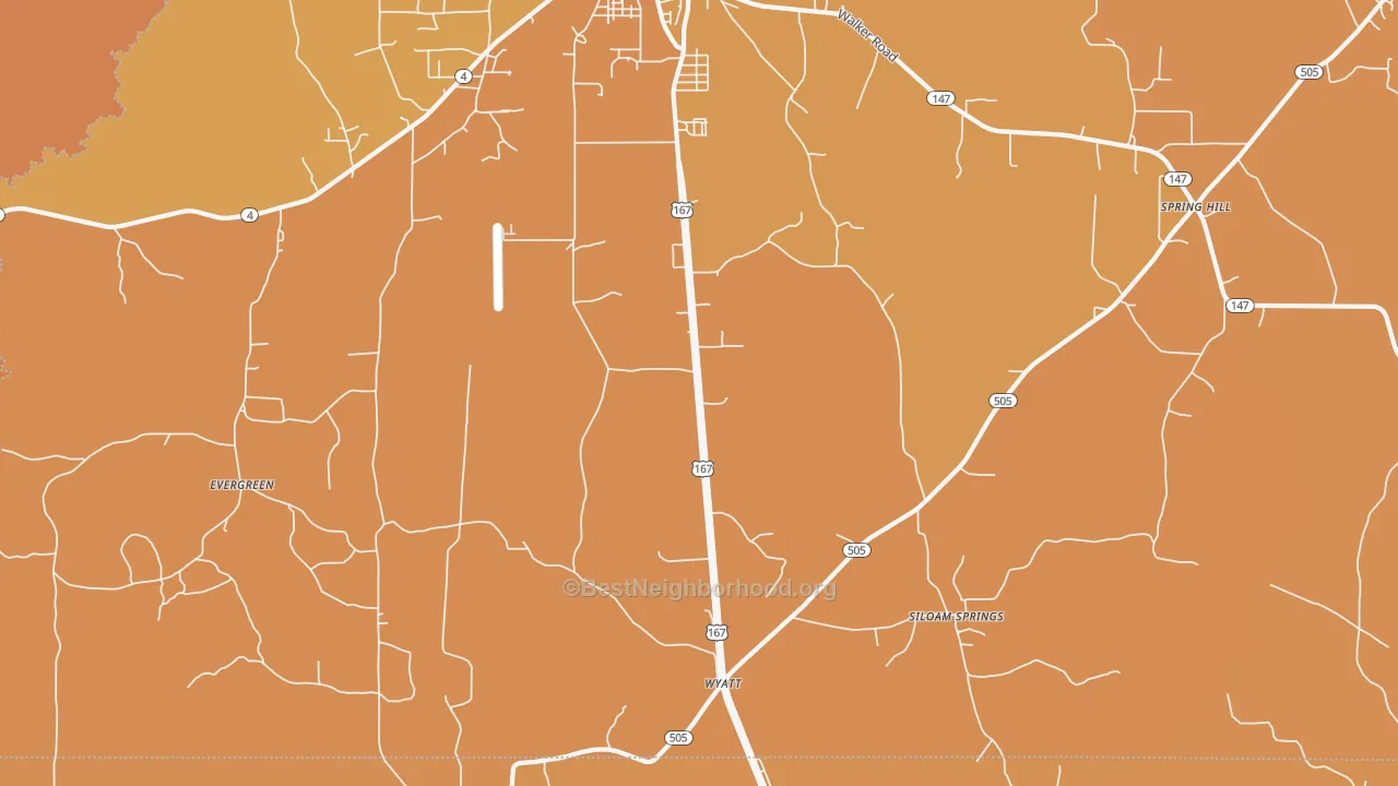 Map of the best neighborhoods in the Wyatt area, with better matches in green and worse matches in red
