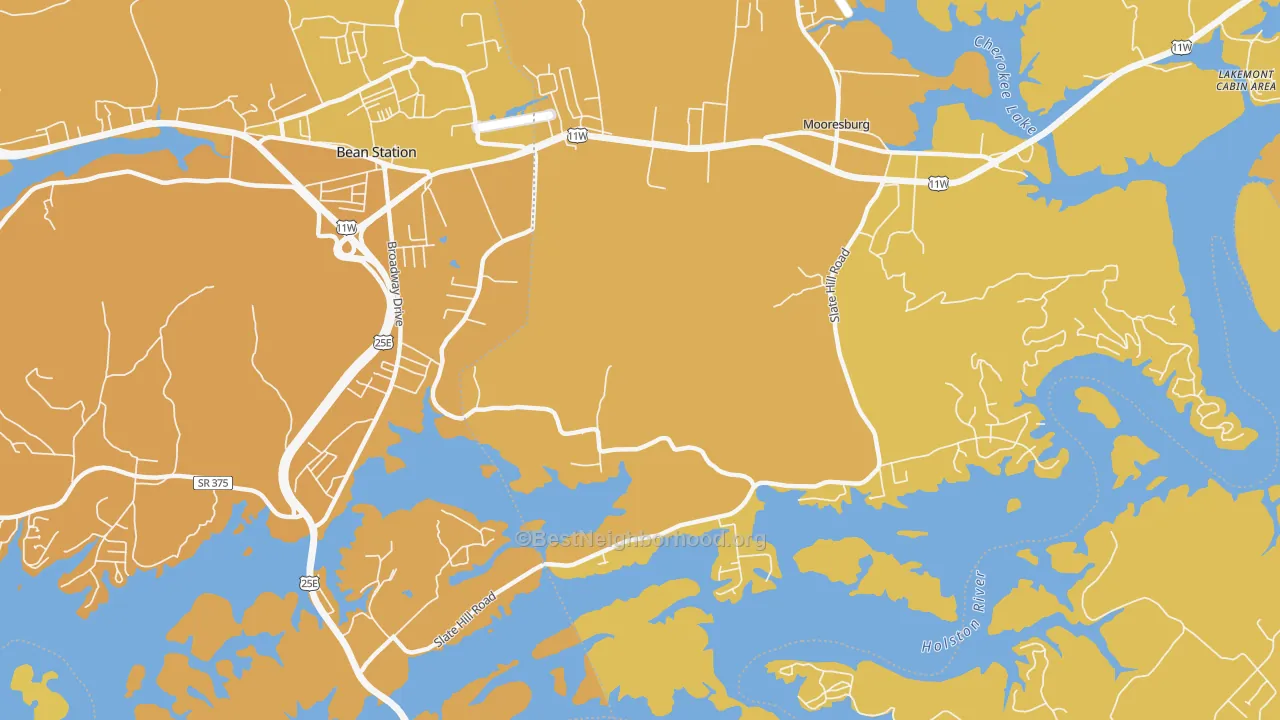 Map of the best neighborhoods in the Wyatt Village area, with better matches in green and worse matches in red