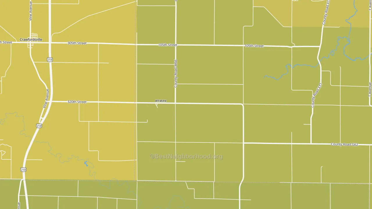 Map of the best neighborhoods in the Wyman area, with better matches in green and worse matches in red