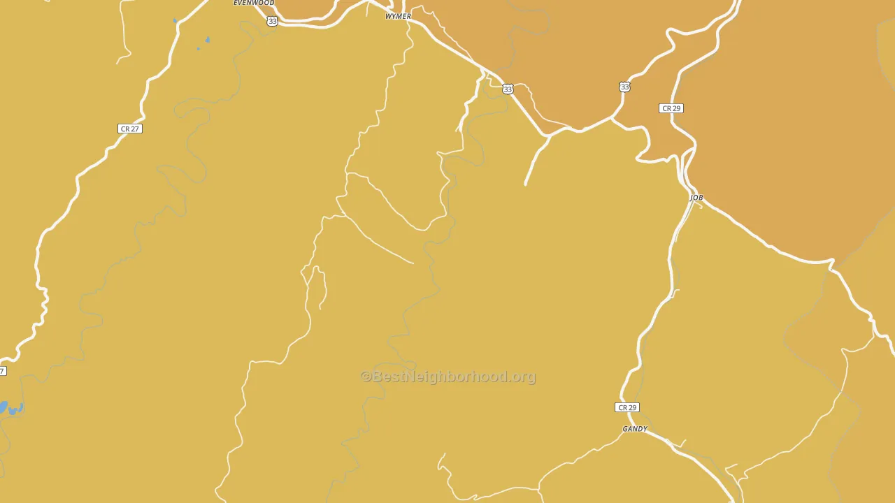 Map of the best neighborhoods in the Wymer area, with better matches in green and worse matches in red