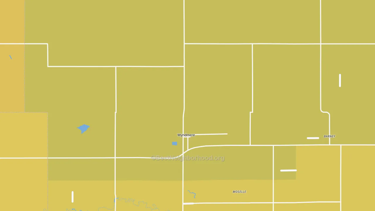 Map of the best neighborhoods in the Wyndmere area, with better matches in green and worse matches in red