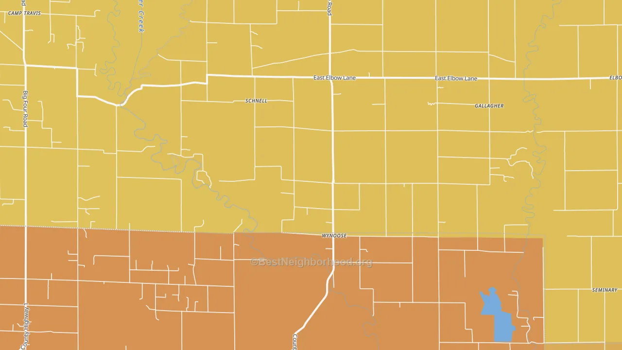 Map of the best neighborhoods in the Wynoose area, with better matches in green and worse matches in red