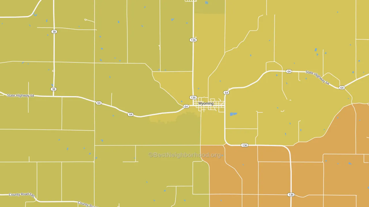 Map of the best neighborhoods in the Wyoming area, with better matches in green and worse matches in red