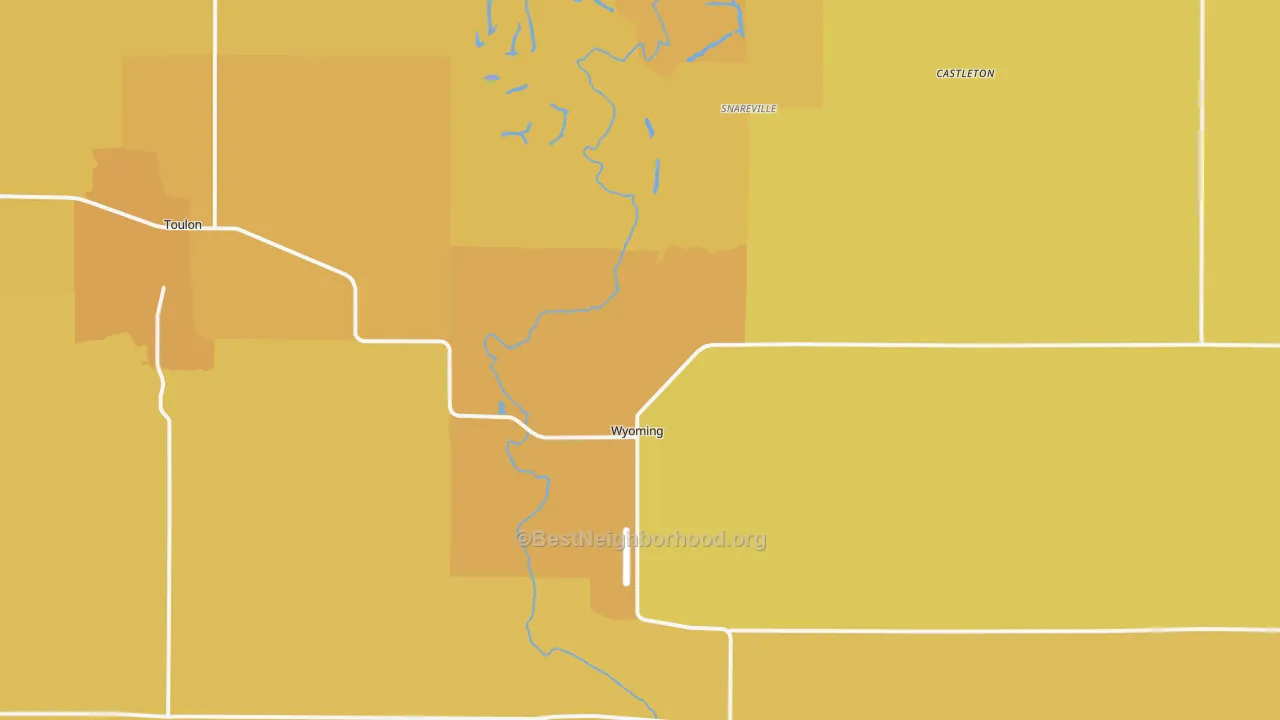 Map of the best neighborhoods in the Wyoming area, with better matches in green and worse matches in red