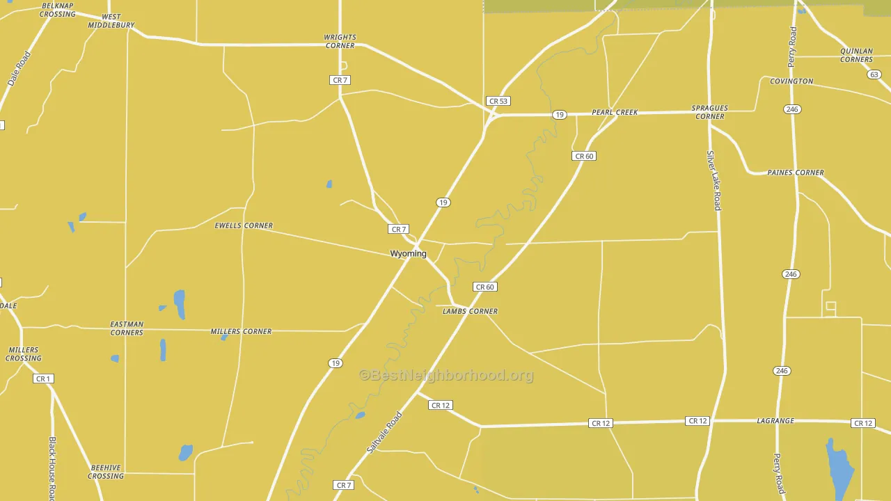 Map of the best neighborhoods in the Wyoming area, with better matches in green and worse matches in red