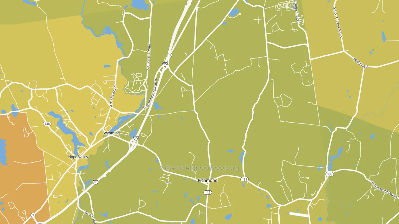Map of the best neighborhoods in the Wyoming area, with better matches in green and worse matches in red