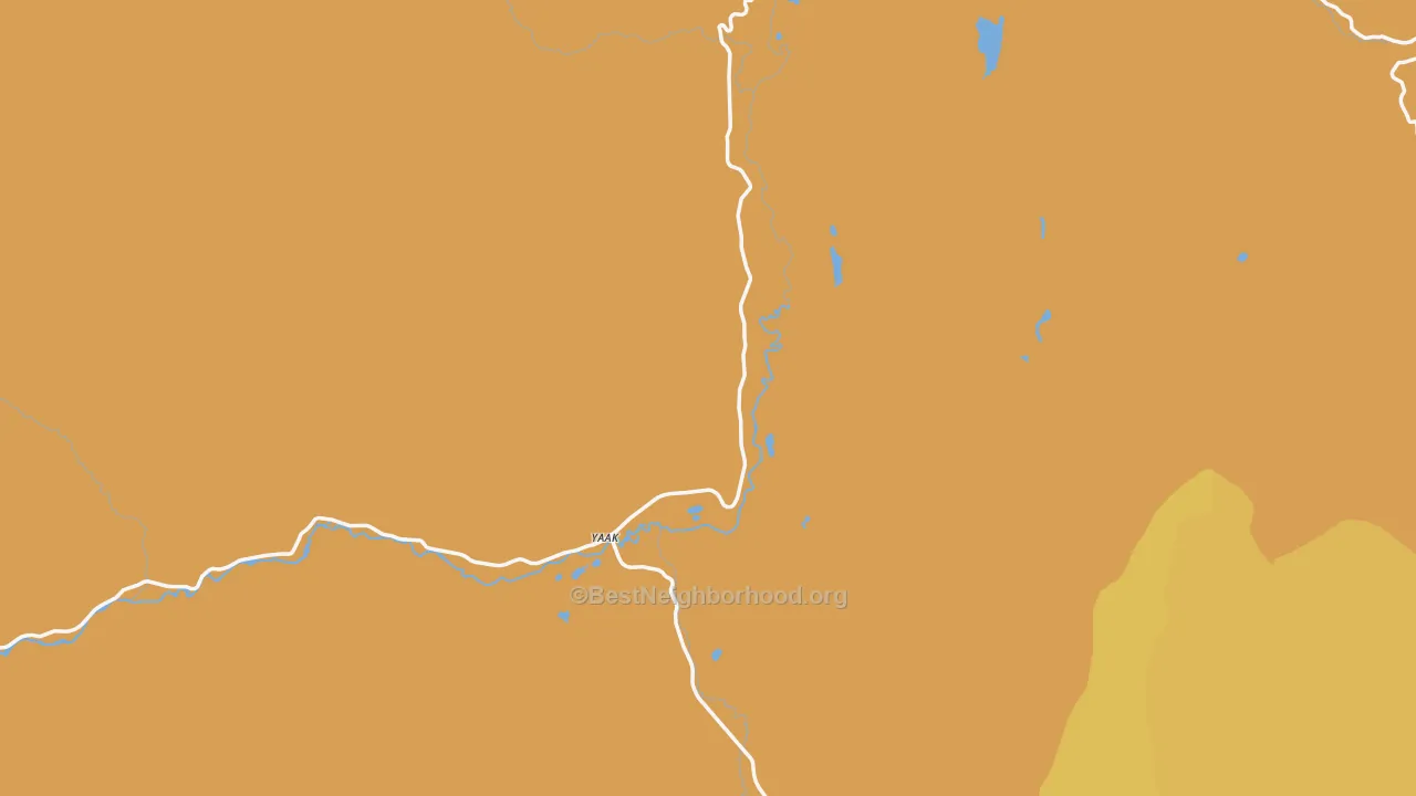 Map of the best neighborhoods in the Yaak area, with better matches in green and worse matches in red