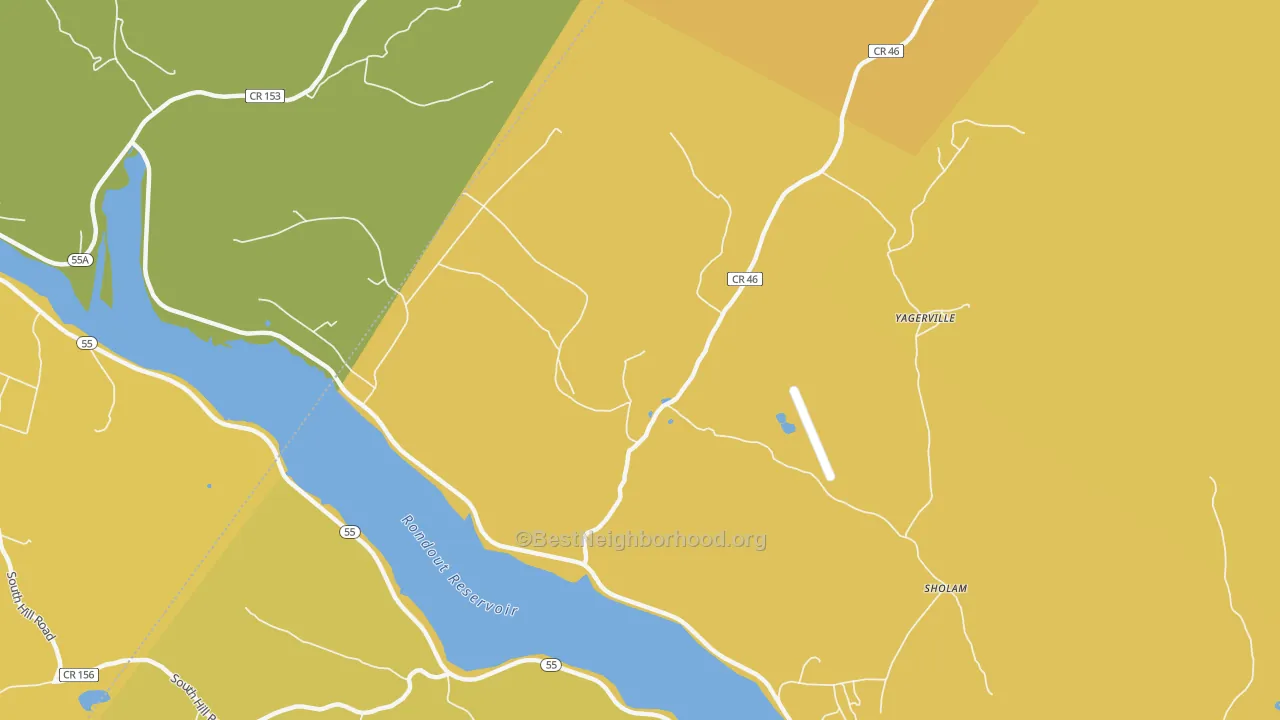 Map of the best neighborhoods in the Yagerville area, with better matches in green and worse matches in red