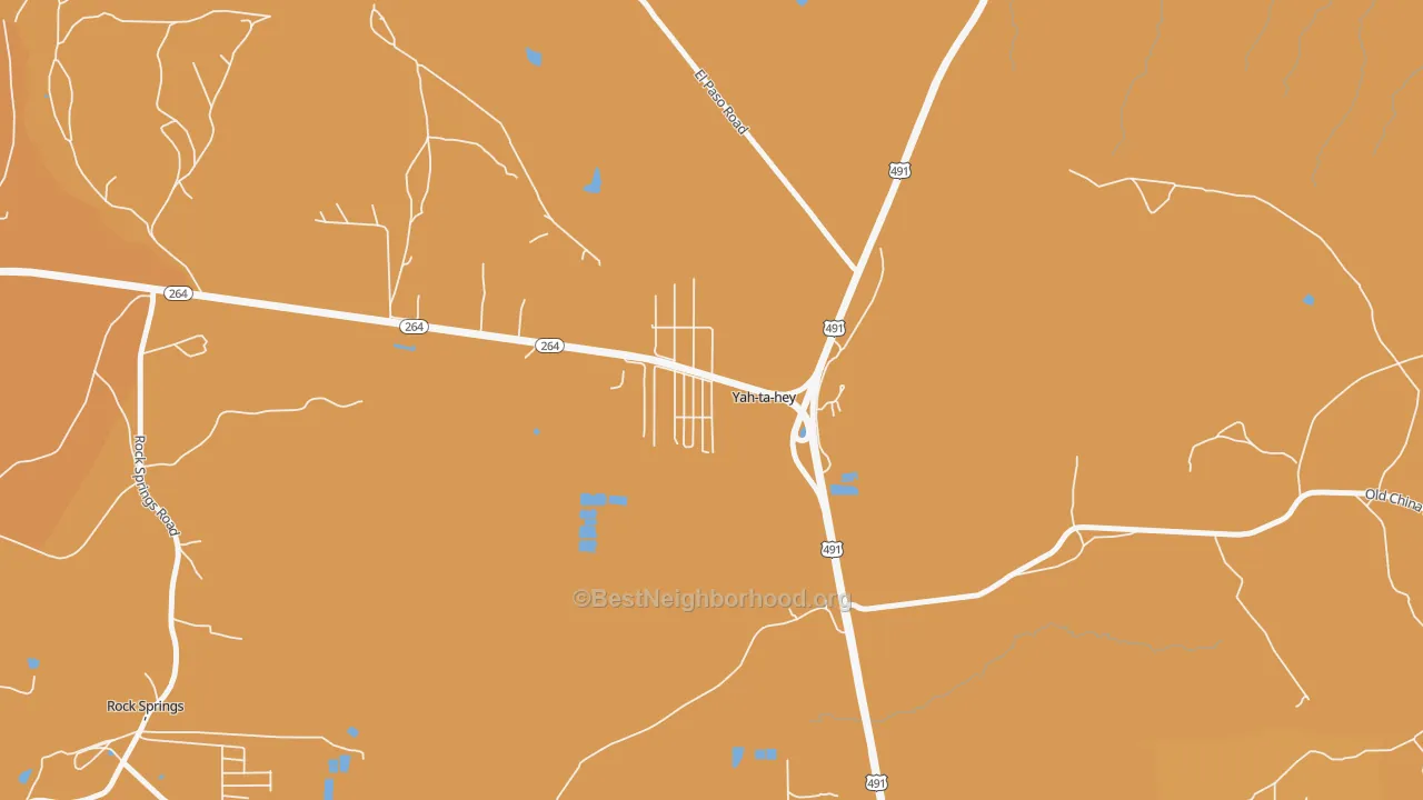 Map of the best neighborhoods in the Yah-ta-hey area, with better matches in green and worse matches in red