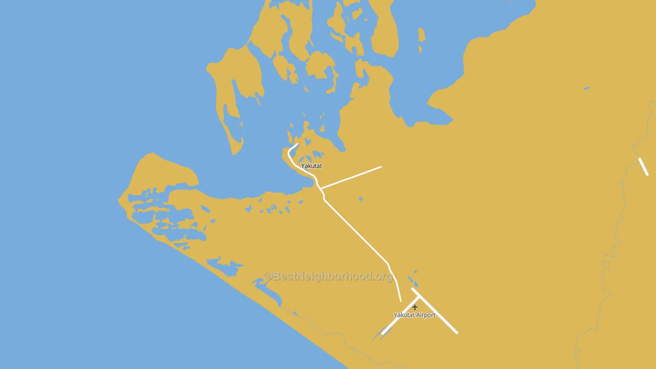 Map of the best neighborhoods in the Yakutat area, with better matches in green and worse matches in red
