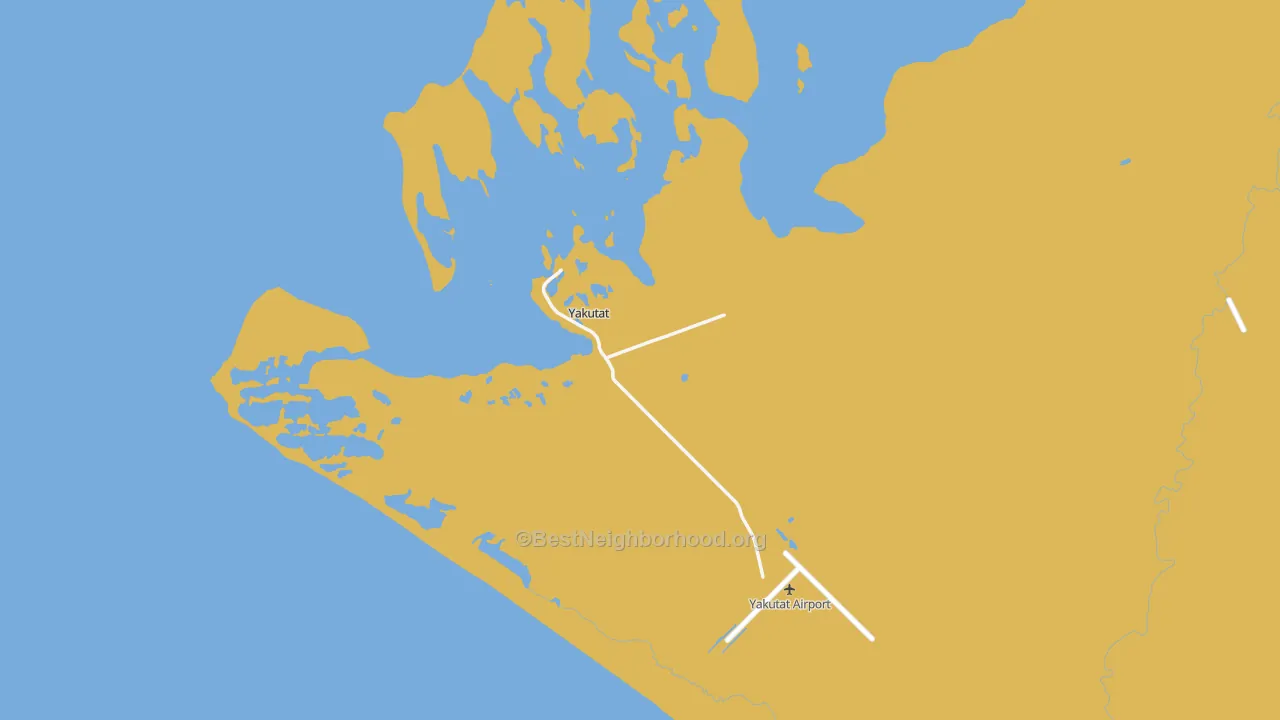 Map of the best neighborhoods in the Yakutat City and Borough area, with better matches in green and worse matches in red