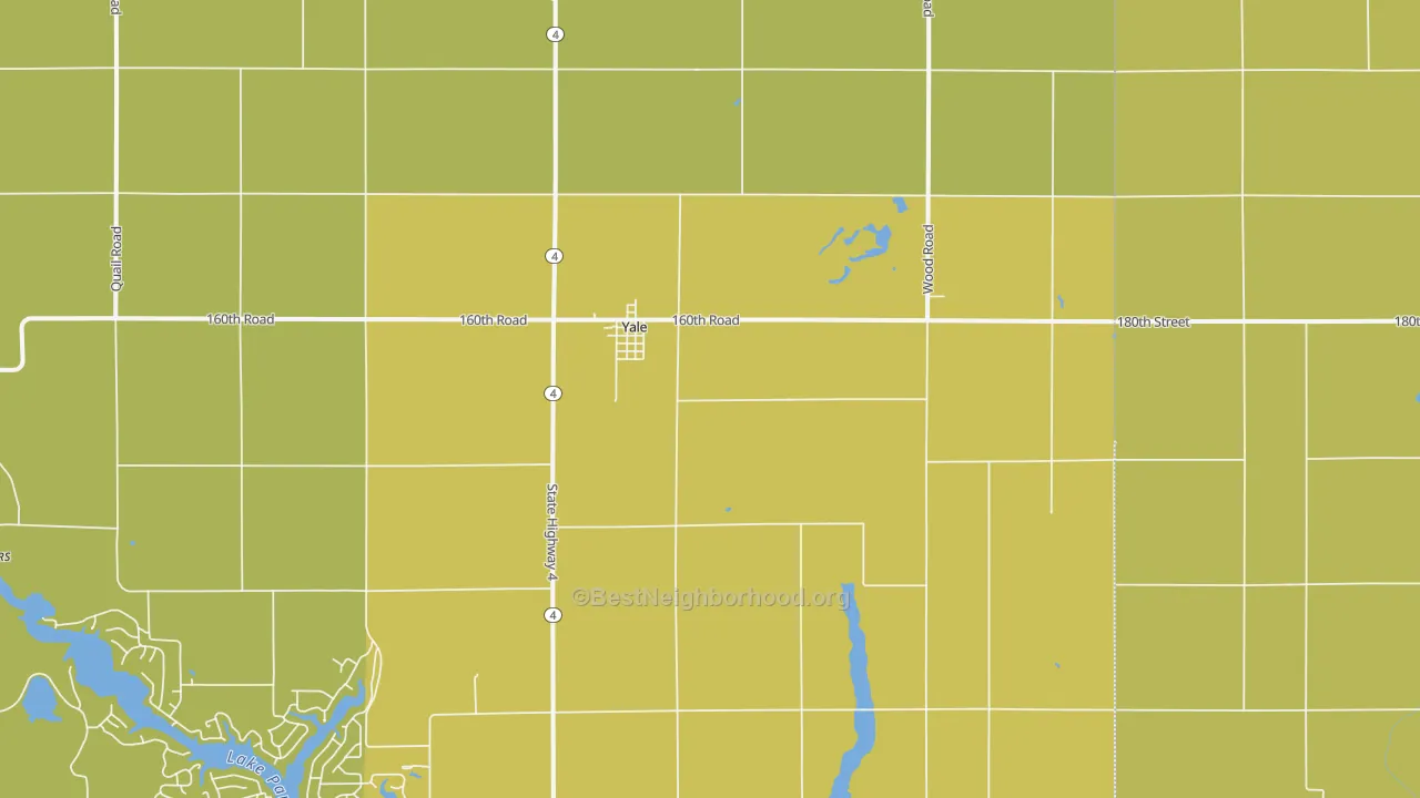 Map of the best neighborhoods in the Yale area, with better matches in green and worse matches in red