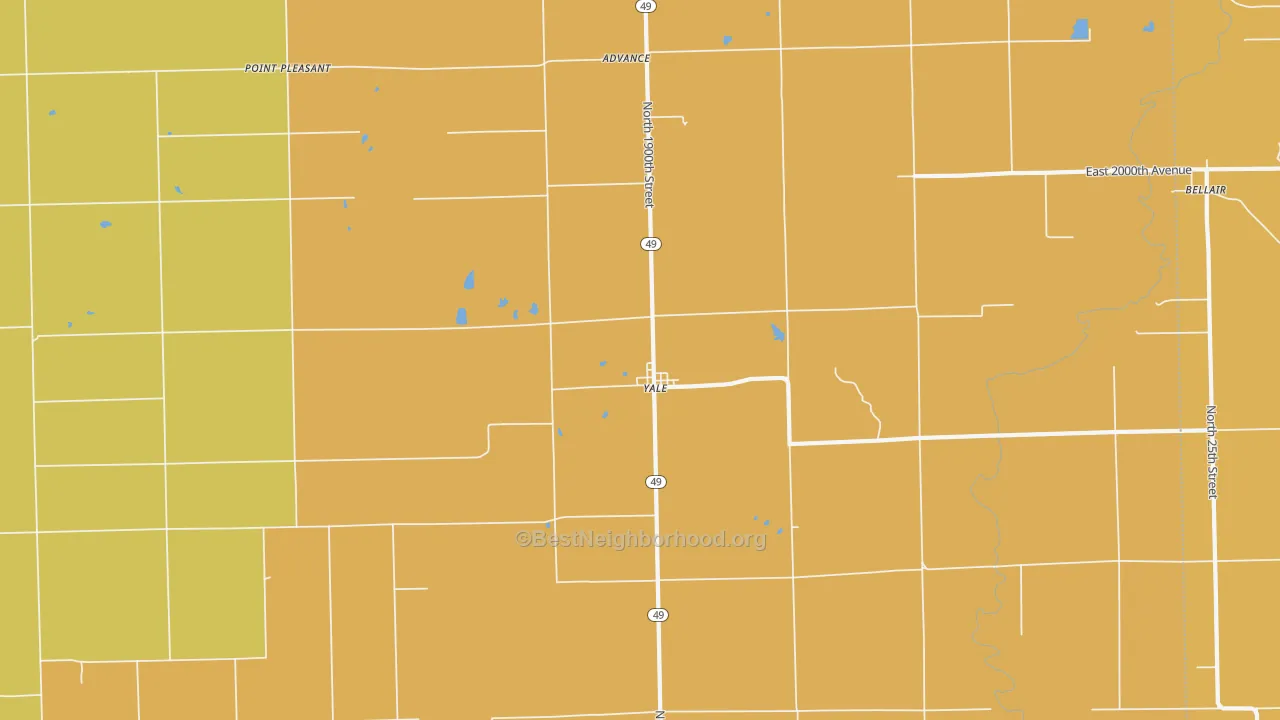Map of the best neighborhoods in the Yale area, with better matches in green and worse matches in red