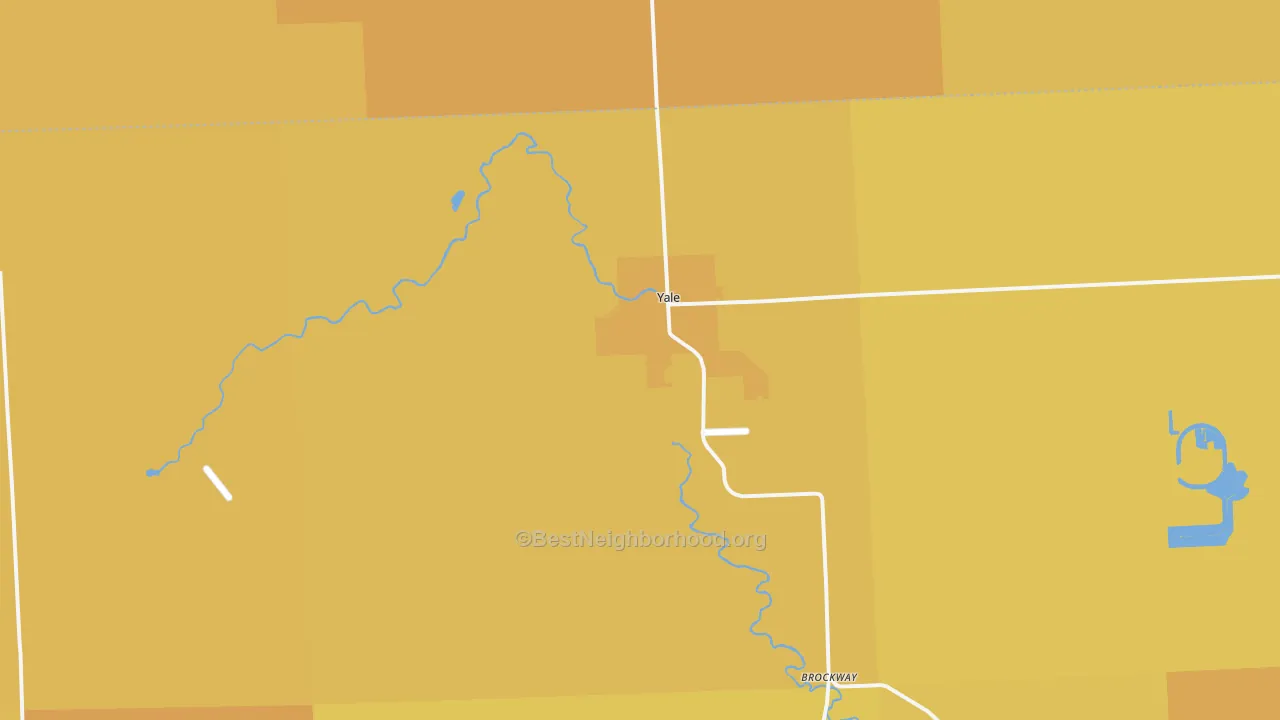 Map of the best neighborhoods in the Yale area, with better matches in green and worse matches in red