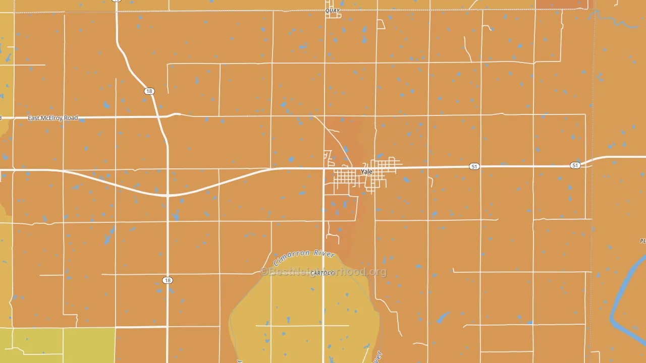 Map of the best neighborhoods in the Yale area, with better matches in green and worse matches in red