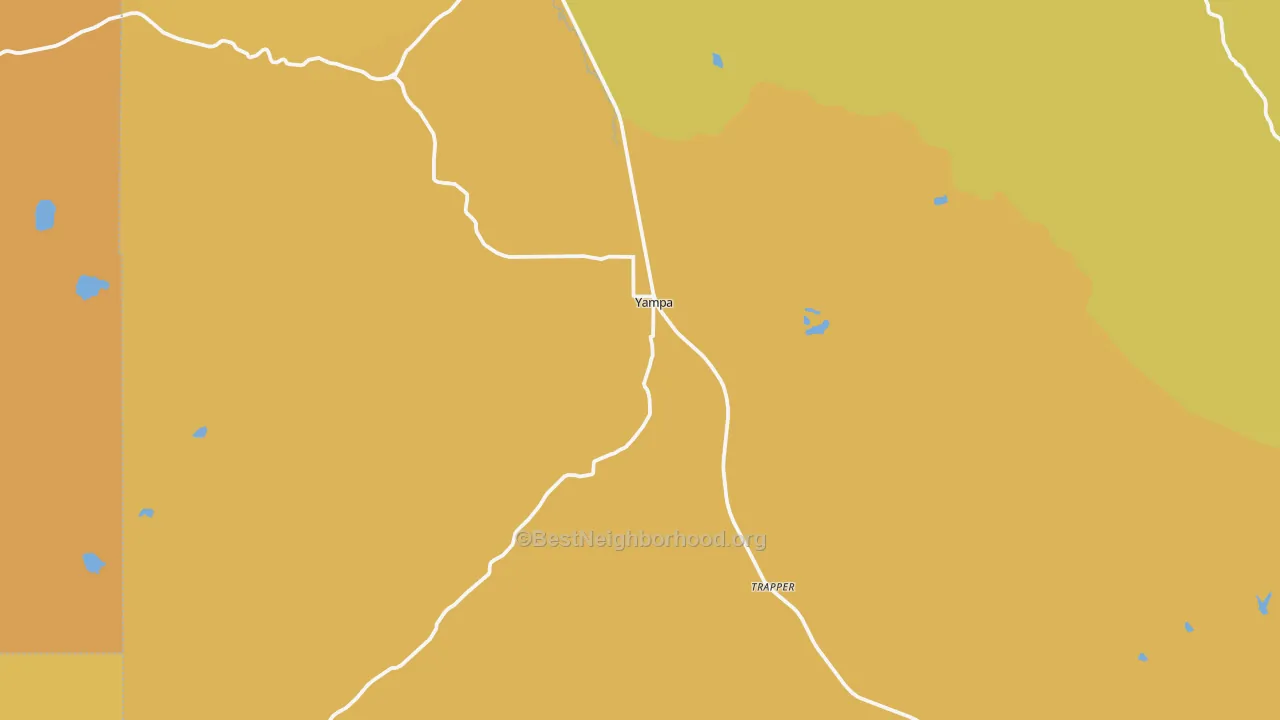 Map of the best neighborhoods in the Yampa area, with better matches in green and worse matches in red