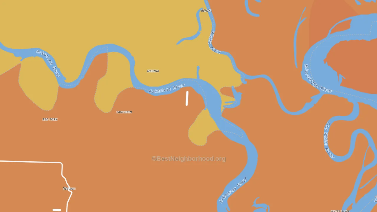 Map of the best neighborhoods in the Yancopin area, with better matches in green and worse matches in red