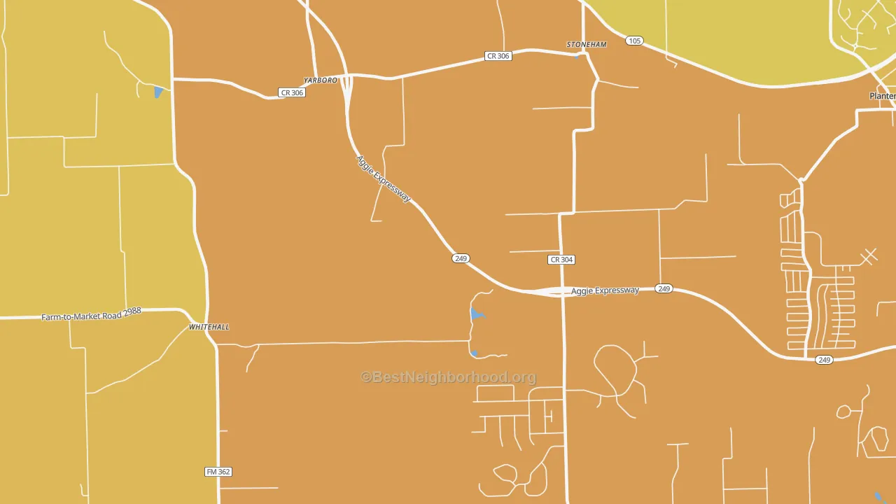 Map of the best neighborhoods in the Yarboro area, with better matches in green and worse matches in red