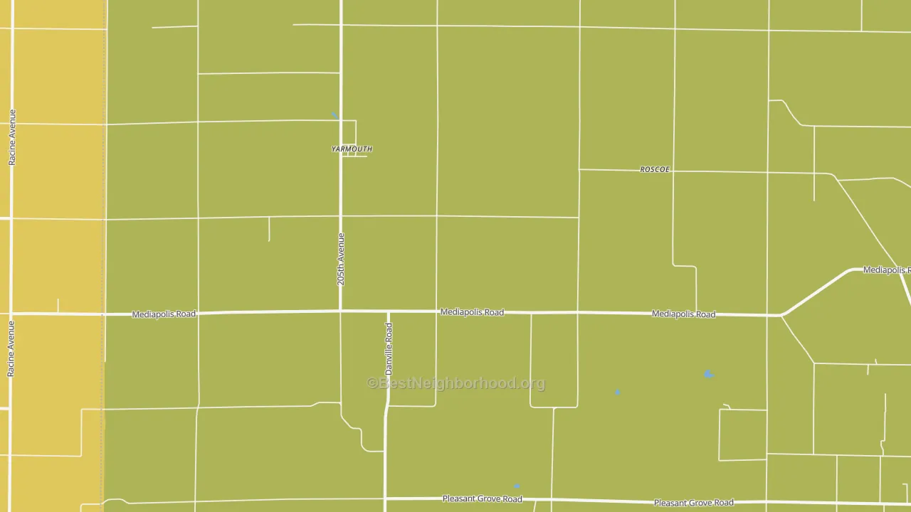 Map of the best neighborhoods in the Yarmouth area, with better matches in green and worse matches in red