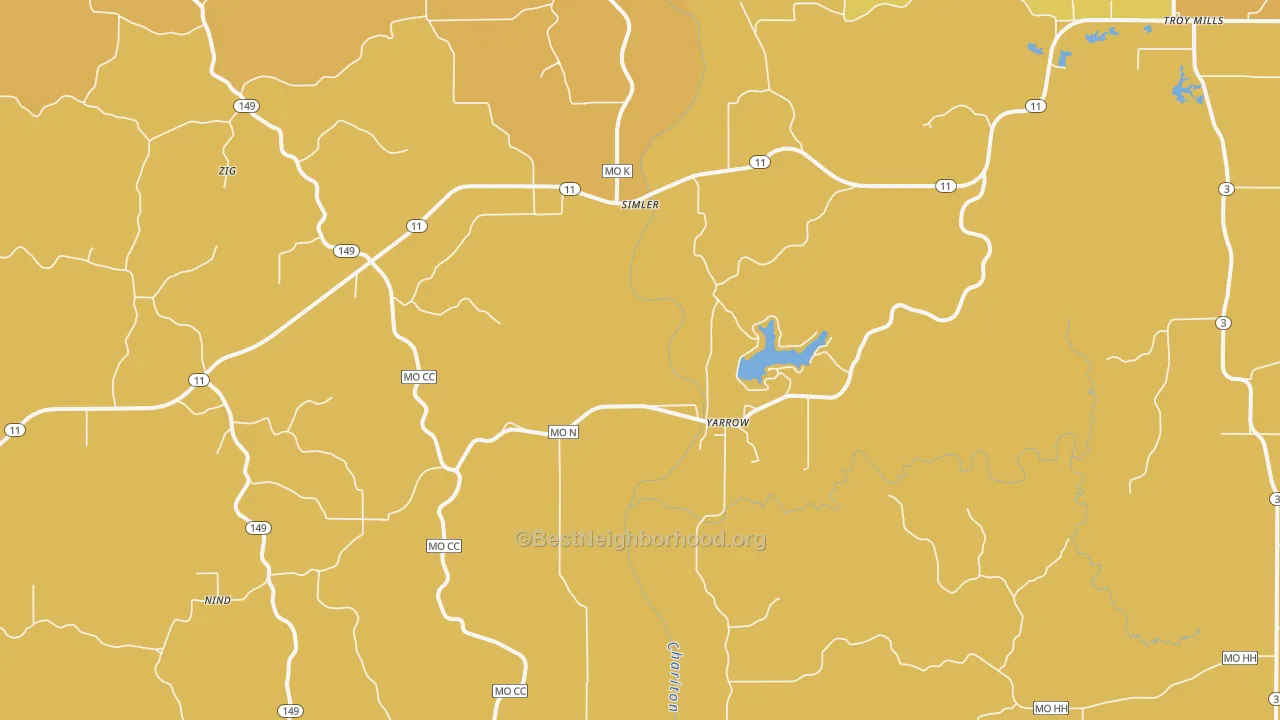Map of the best neighborhoods in the Yarrow area, with better matches in green and worse matches in red