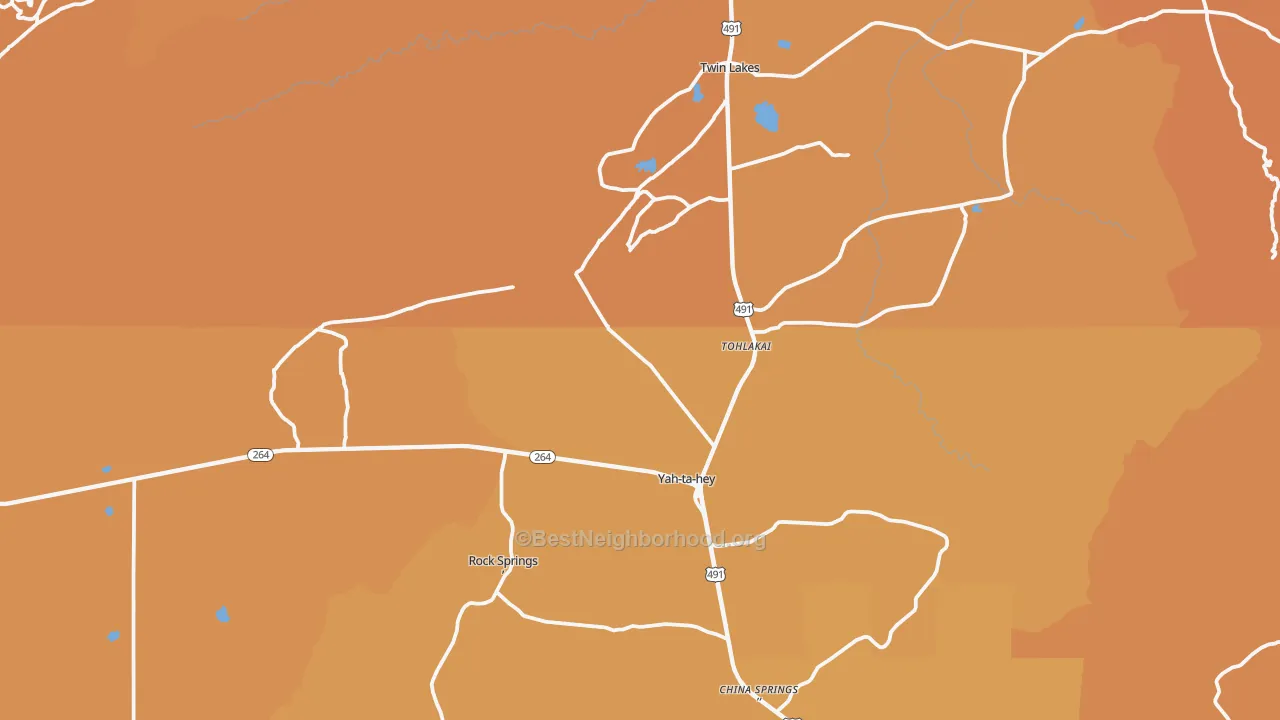 Map of the best neighborhoods in the Yatahey area, with better matches in green and worse matches in red