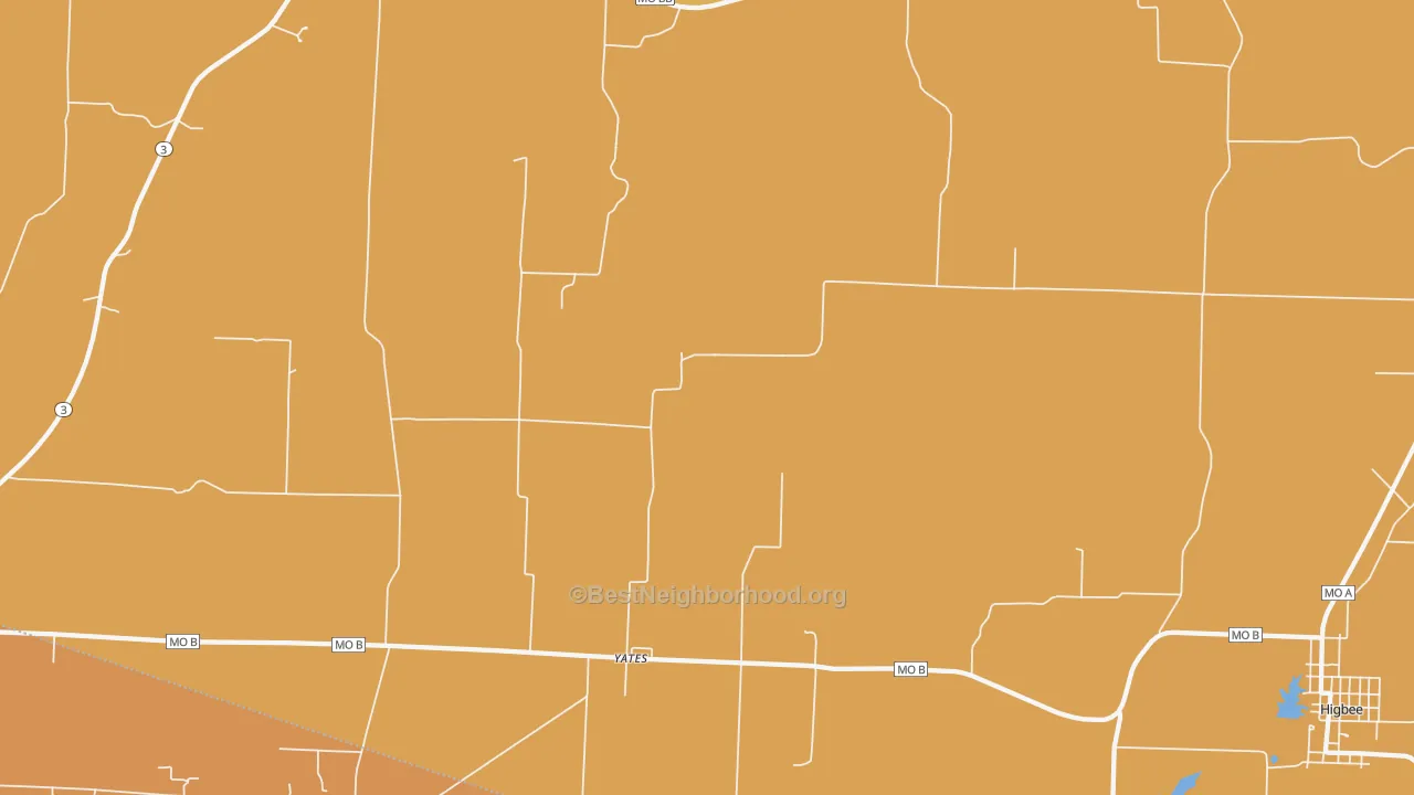 Map of the best neighborhoods in the Yates area, with better matches in green and worse matches in red