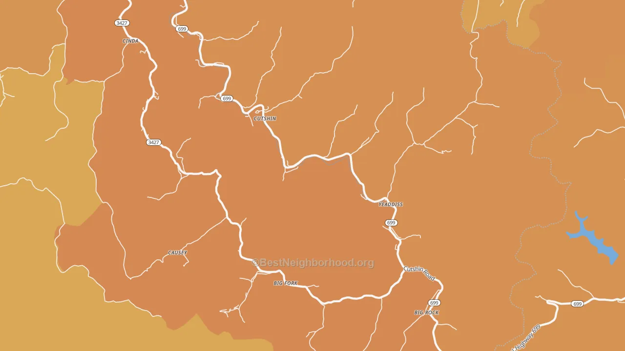 Map of the best neighborhoods in the Yeaddiss area, with better matches in green and worse matches in red