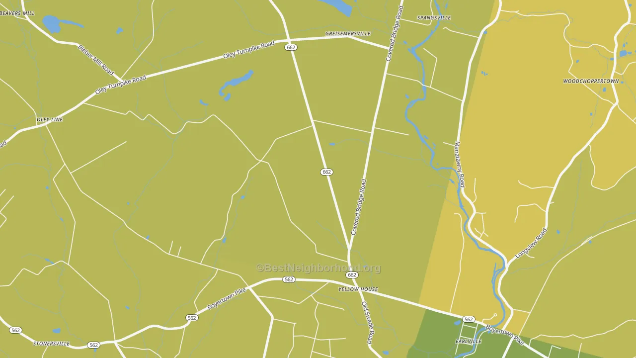 Map of the best neighborhoods in the Yellow House area, with better matches in green and worse matches in red