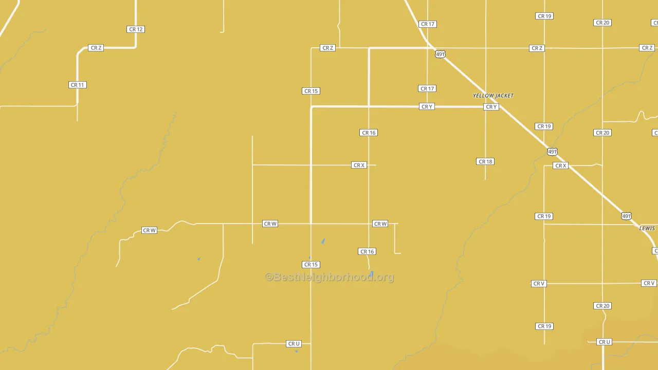 Map of the best neighborhoods in the Yellow Jacket area, with better matches in green and worse matches in red