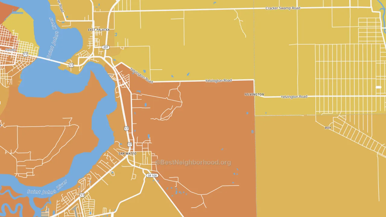 Map of the best neighborhoods in the Yelvington area, with better matches in green and worse matches in red