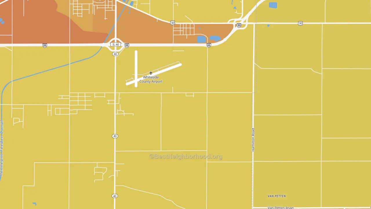 Map of the best neighborhoods in the Yeoward Addition area, with better matches in green and worse matches in red