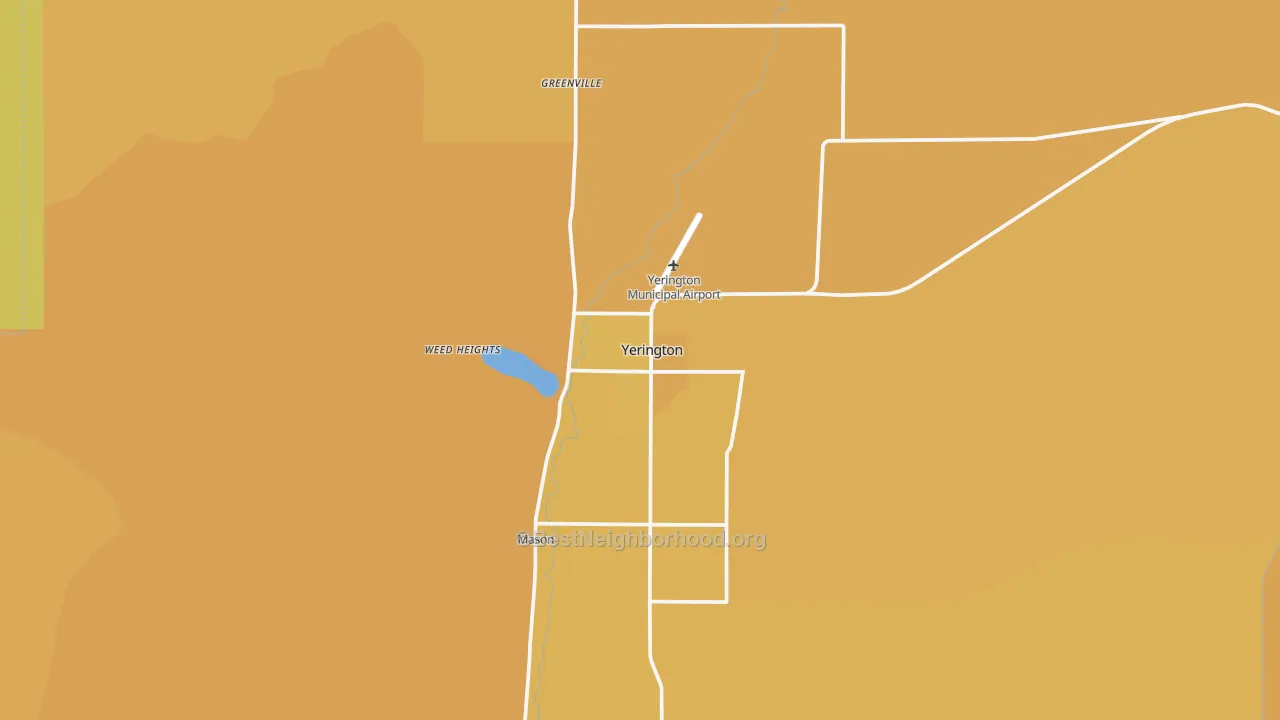 Map of the best neighborhoods in the Yerington area, with better matches in green and worse matches in red