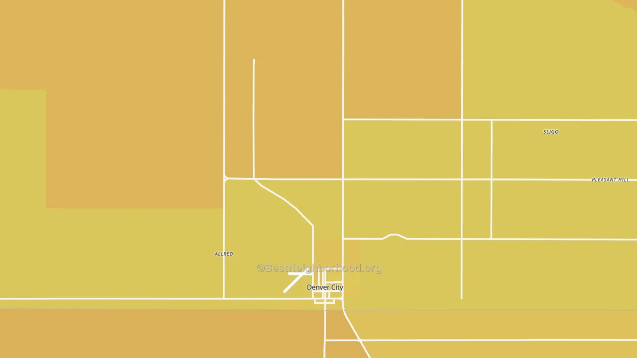 Map of the best neighborhoods in the Yoakum County area, with better matches in green and worse matches in red