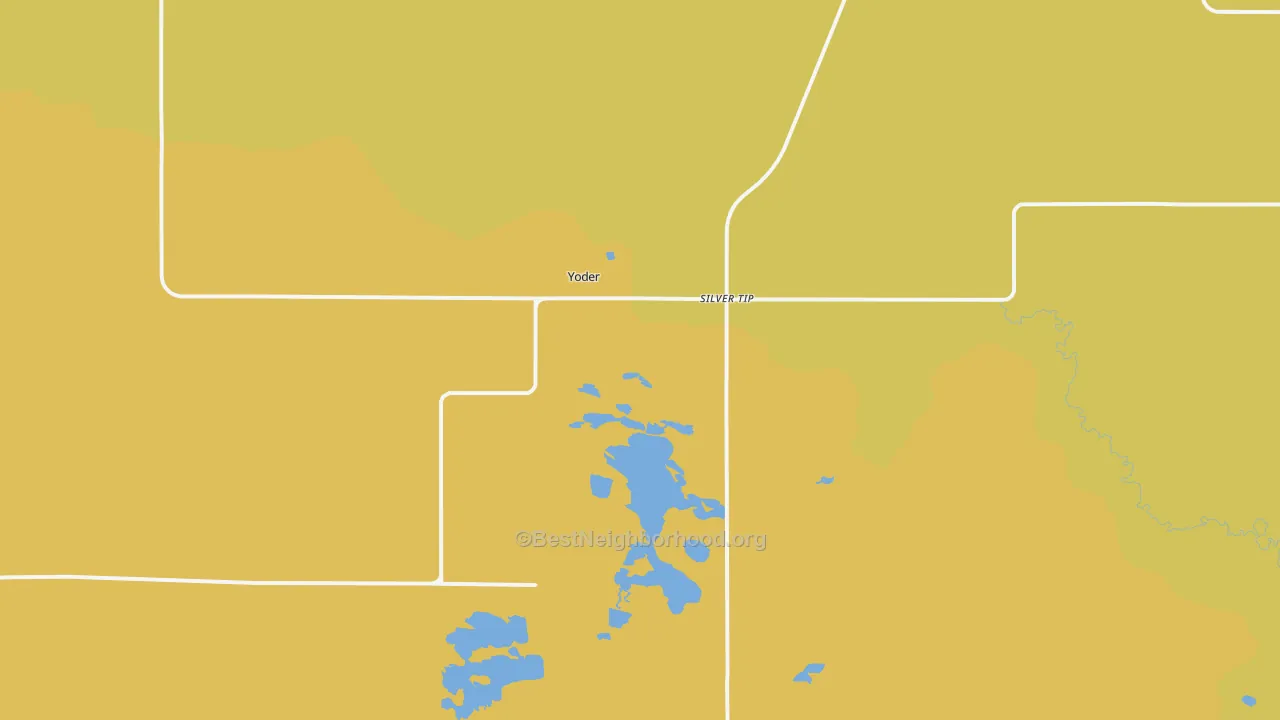 Map of the best neighborhoods in the Yoder area, with better matches in green and worse matches in red