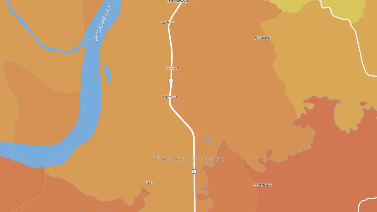 Map of the best neighborhoods in the Yokena area, with better matches in green and worse matches in red