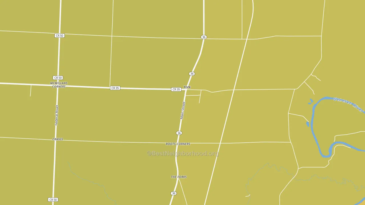 Map of the best neighborhoods in the York Hamlet area, with better matches in green and worse matches in red