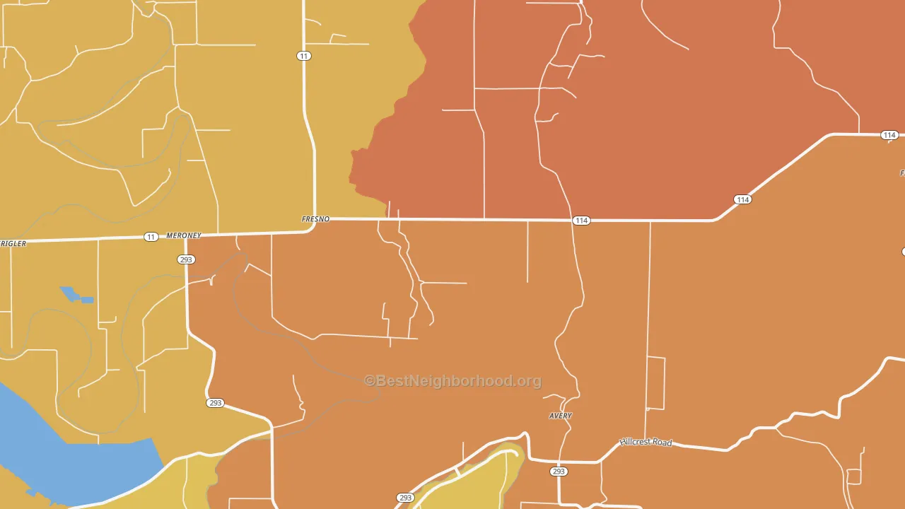Map of the best neighborhoods in the Yorktown area, with better matches in green and worse matches in red