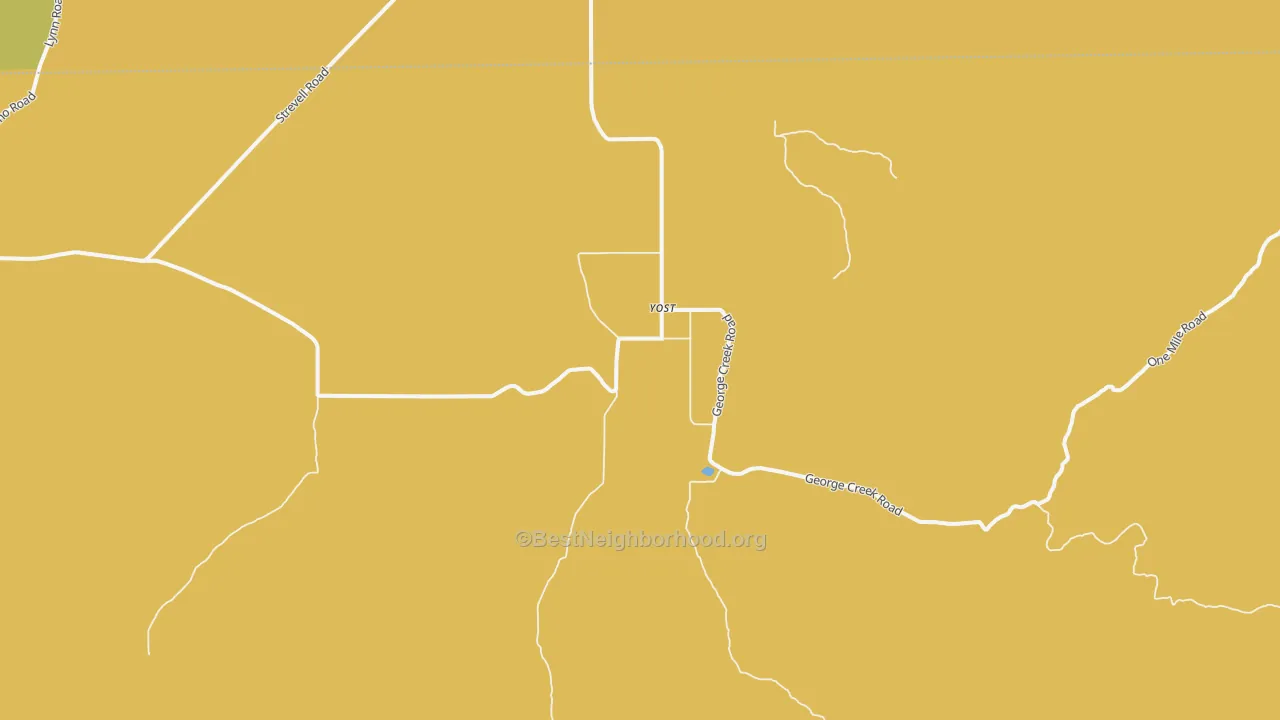 Map of the best neighborhoods in the Yost area, with better matches in green and worse matches in red