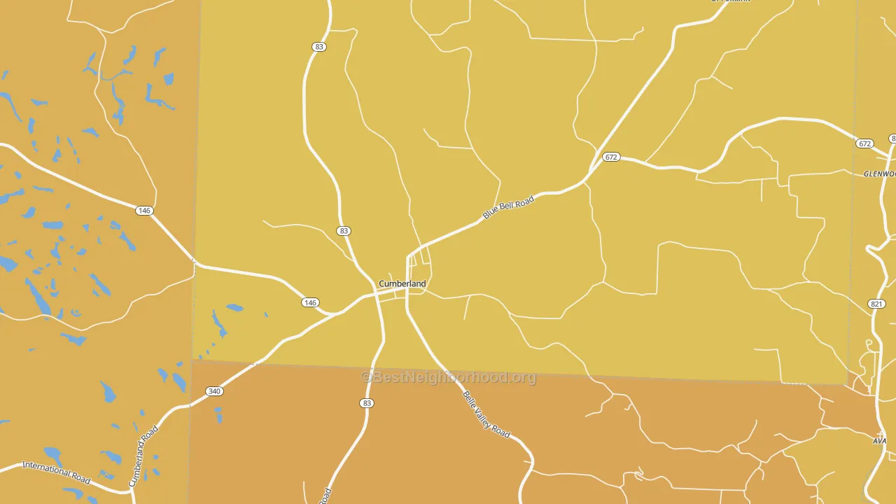 Map of the best neighborhoods in the Young Hickory area, with better matches in green and worse matches in red