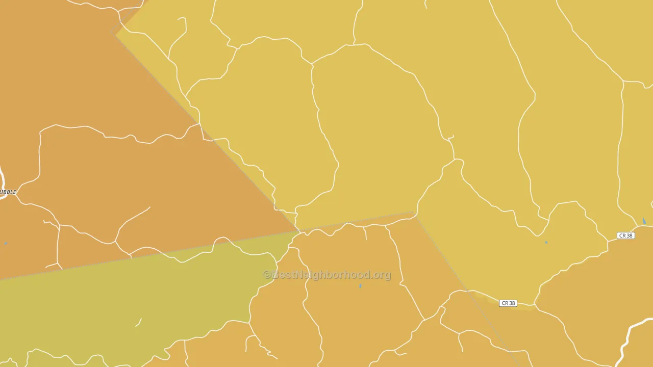 Map of the best neighborhoods in the Young area, with better matches in green and worse matches in red
