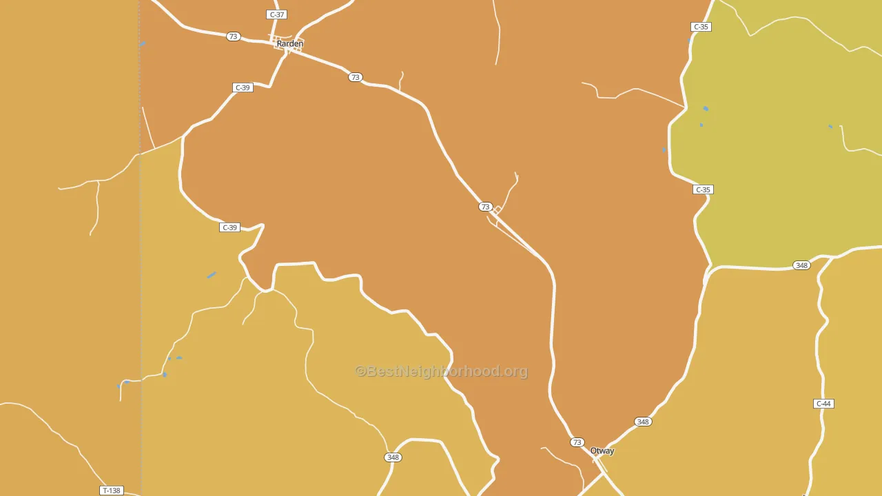 Map of the best neighborhoods in the Youngs area, with better matches in green and worse matches in red