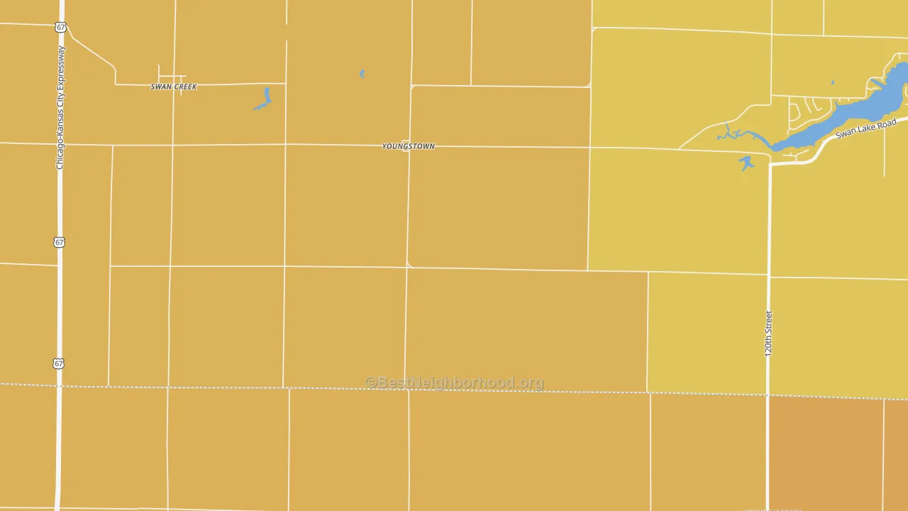 Map of the best neighborhoods in the Youngstown area, with better matches in green and worse matches in red