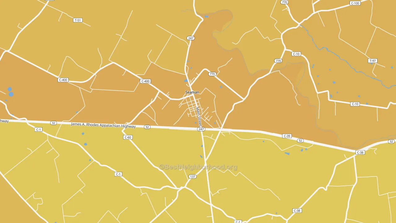Map of the best neighborhoods in the Youngsville area, with better matches in green and worse matches in red
