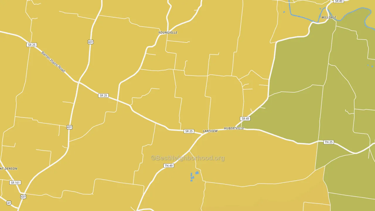 Map of the best neighborhoods in the Youngville area, with better matches in green and worse matches in red