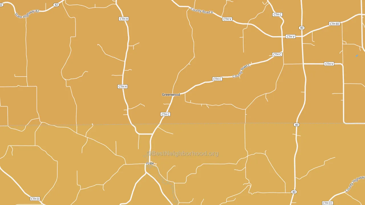 Map of the best neighborhoods in the Yuba area, with better matches in green and worse matches in red