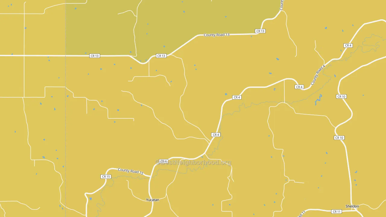 Map of the best neighborhoods in the Yucatan area, with better matches in green and worse matches in red