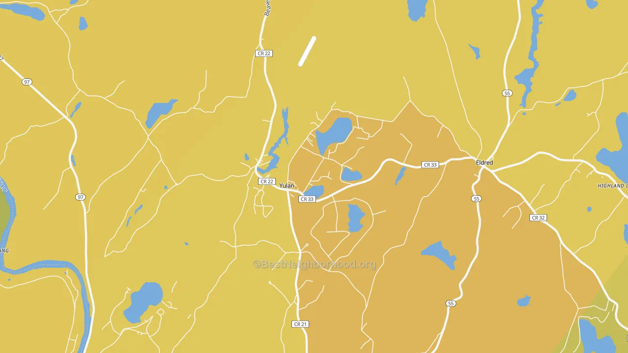 Map of the best neighborhoods in the Yulan area, with better matches in green and worse matches in red