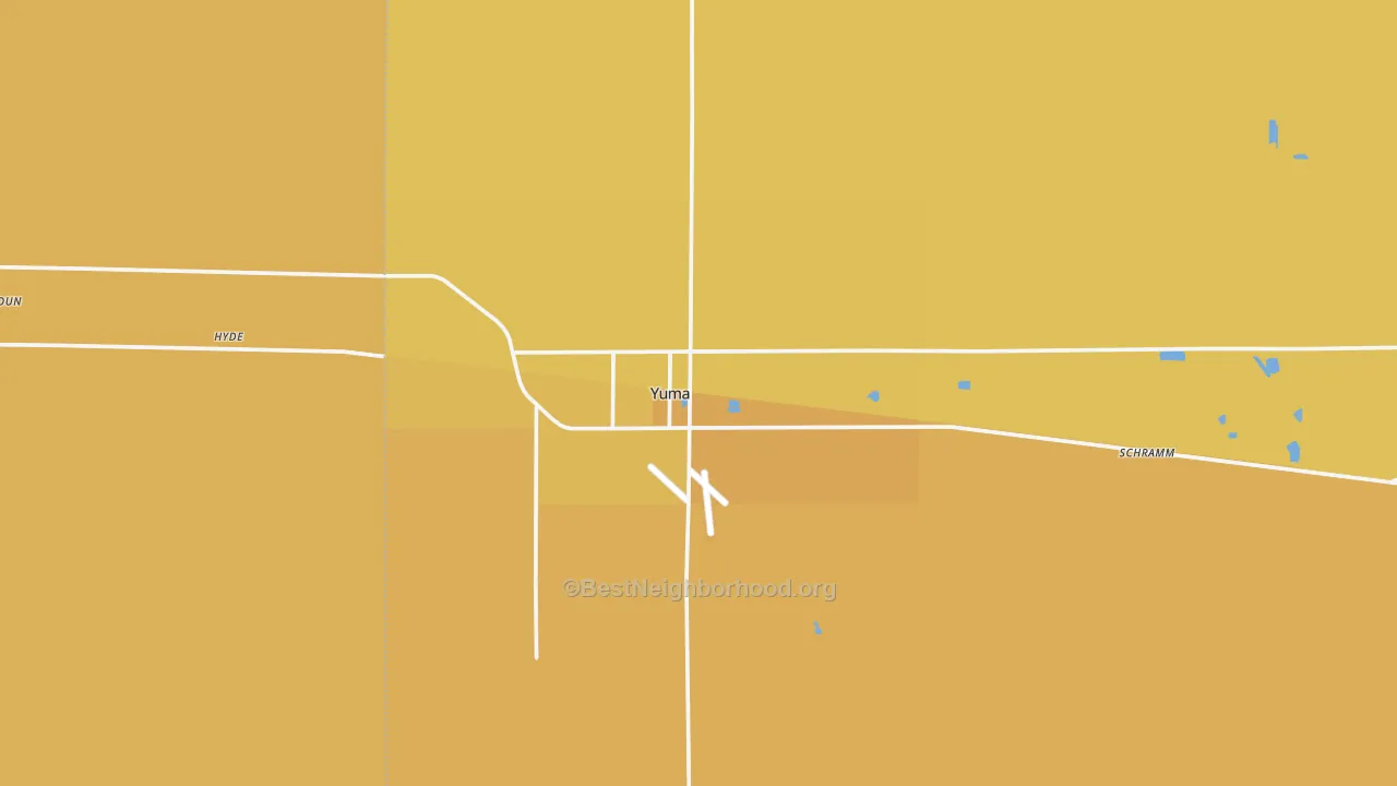 Map of the best neighborhoods in the Yuma area, with better matches in green and worse matches in red