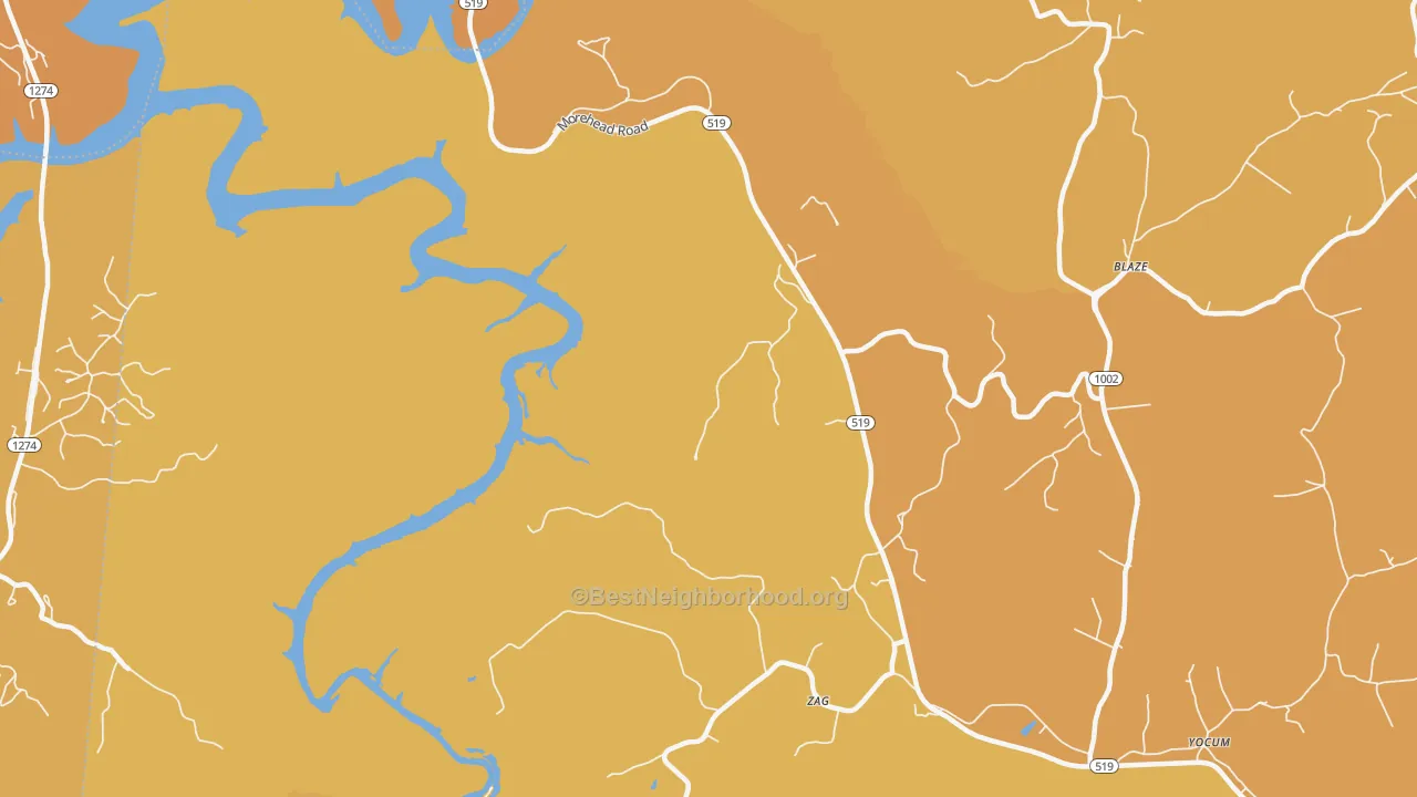 Map of the best neighborhoods in the Zag area, with better matches in green and worse matches in red